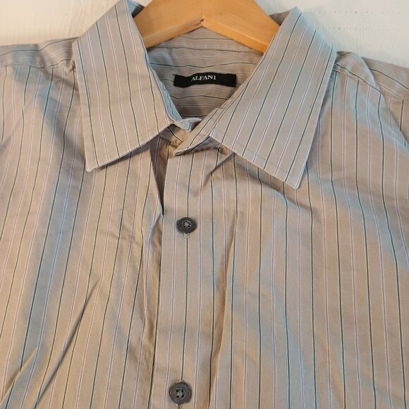 NWOT Alfani Men XXL Business Shirt Button Down Gray/Blue Striped 100% Cotton L/S - Picture 3 of 7
